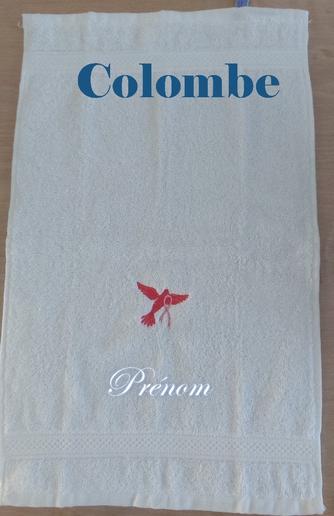 Serviette invité blanche brodée "colombe et ruban rose", Maison & Meubles, Neuf, Autres marques, Enlèvement ou Envoi, Serviette invité