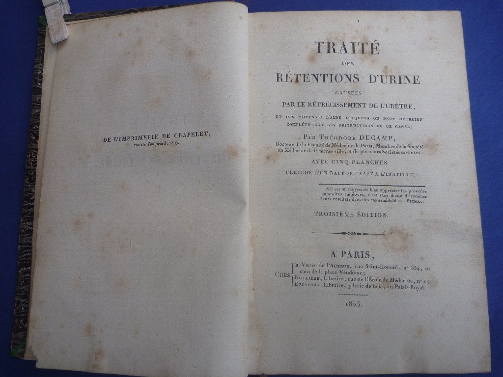 Traité de rétention d'urine edition 1825, Livres, Enlèvement ou Envoi, Théodore Ducamp, Tome à part, Médecine