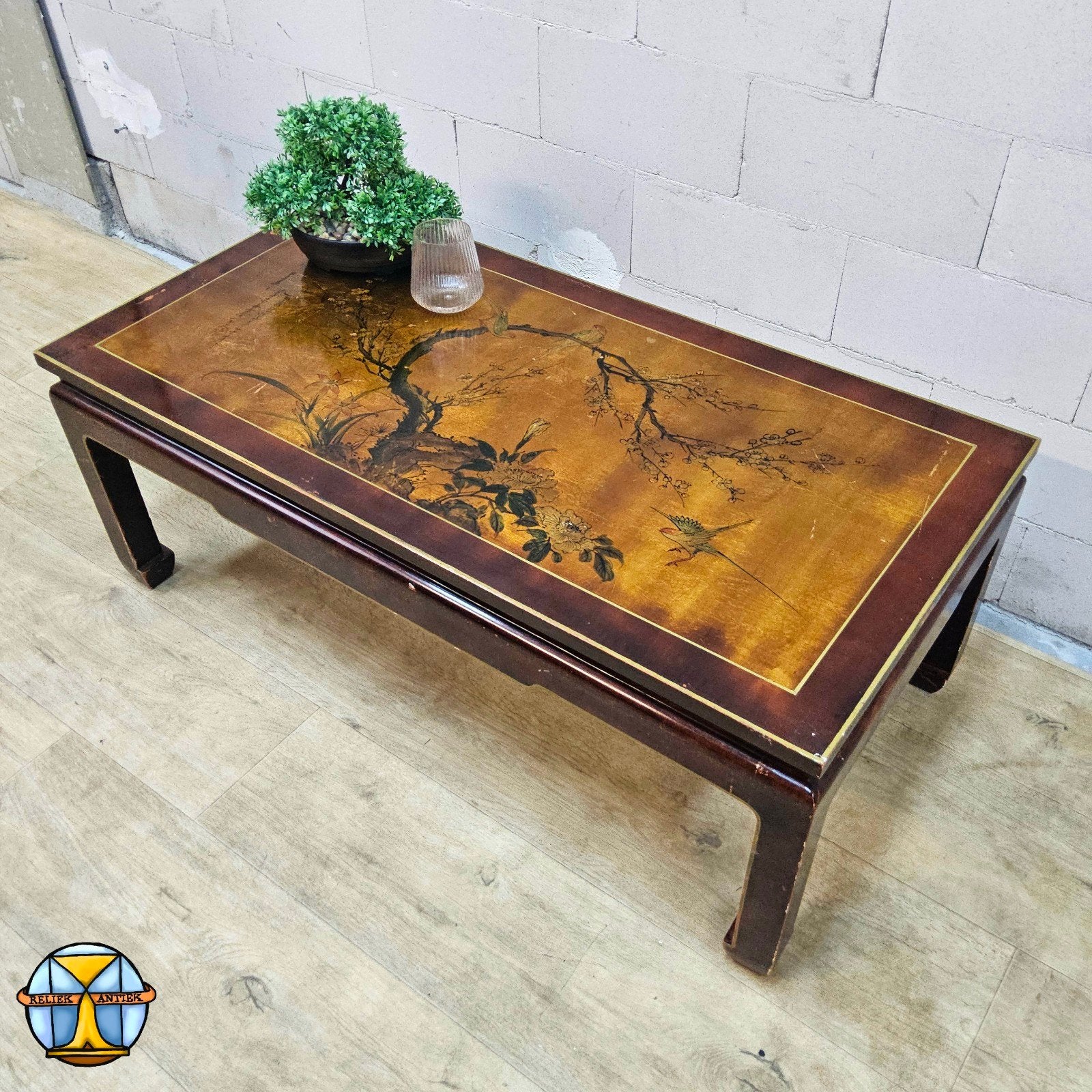 Table basse chinoise vintage en feuille d'or (oiseaux, fleur, Enlèvement ou Envoi