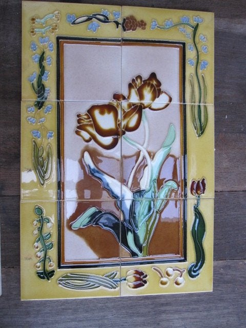 Tegeltableau bloemen in relief 45x30, 6 losse tegels 15x15cm, Huis en Inrichting, Ophalen, Nieuw, Steen/keramiek, 45 cm