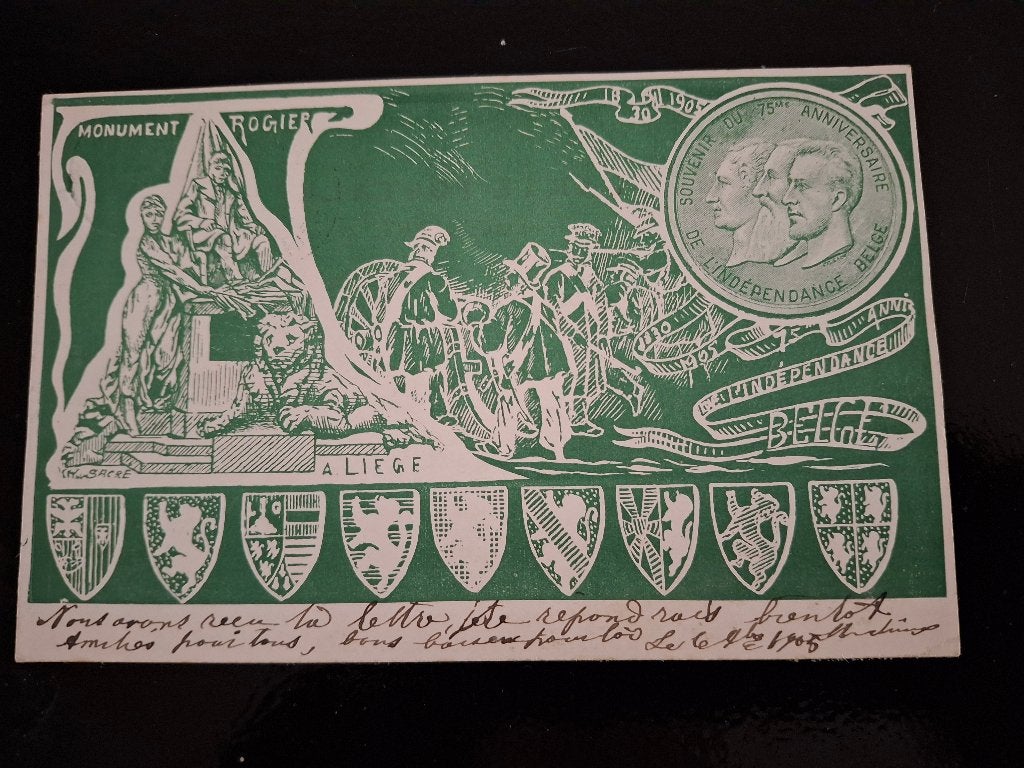 postkaart met medaillion De drie eerste Koningen, Verzenden, Gebruikt, Kaart, Foto of Prent