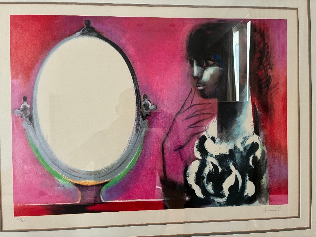 Lithographie de Roger Somville - Femme au miroir, Antiek en Kunst, Kunst | Litho's en Zeefdrukken, Gelimiteerde oplage, Ophalen