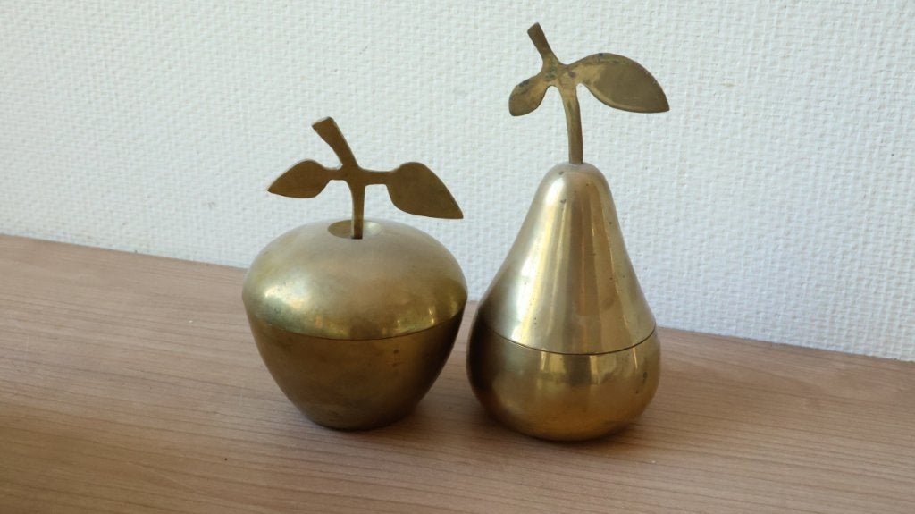 Decoratief vintage messing appel en peer doosje, Ophalen of Verzenden, Koper