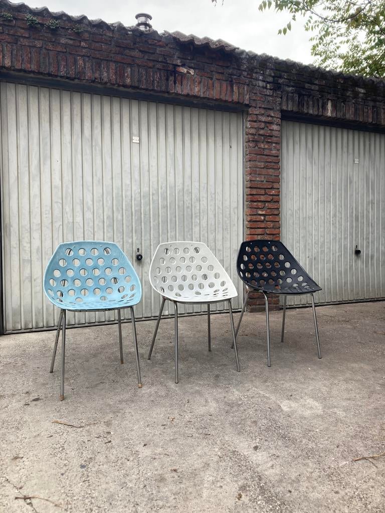 3 Meurop Pierre Guariche stoelen, Huis en Inrichting, Stoelen, Gebruikt, Kunststof, Ophalen