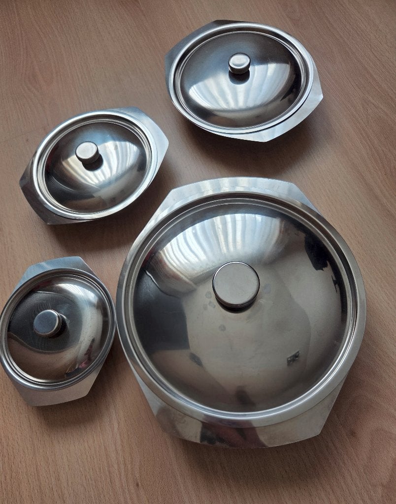 Set 4 inox potten, Inox, Met deksel, Overige typen, Ophalen of Verzenden