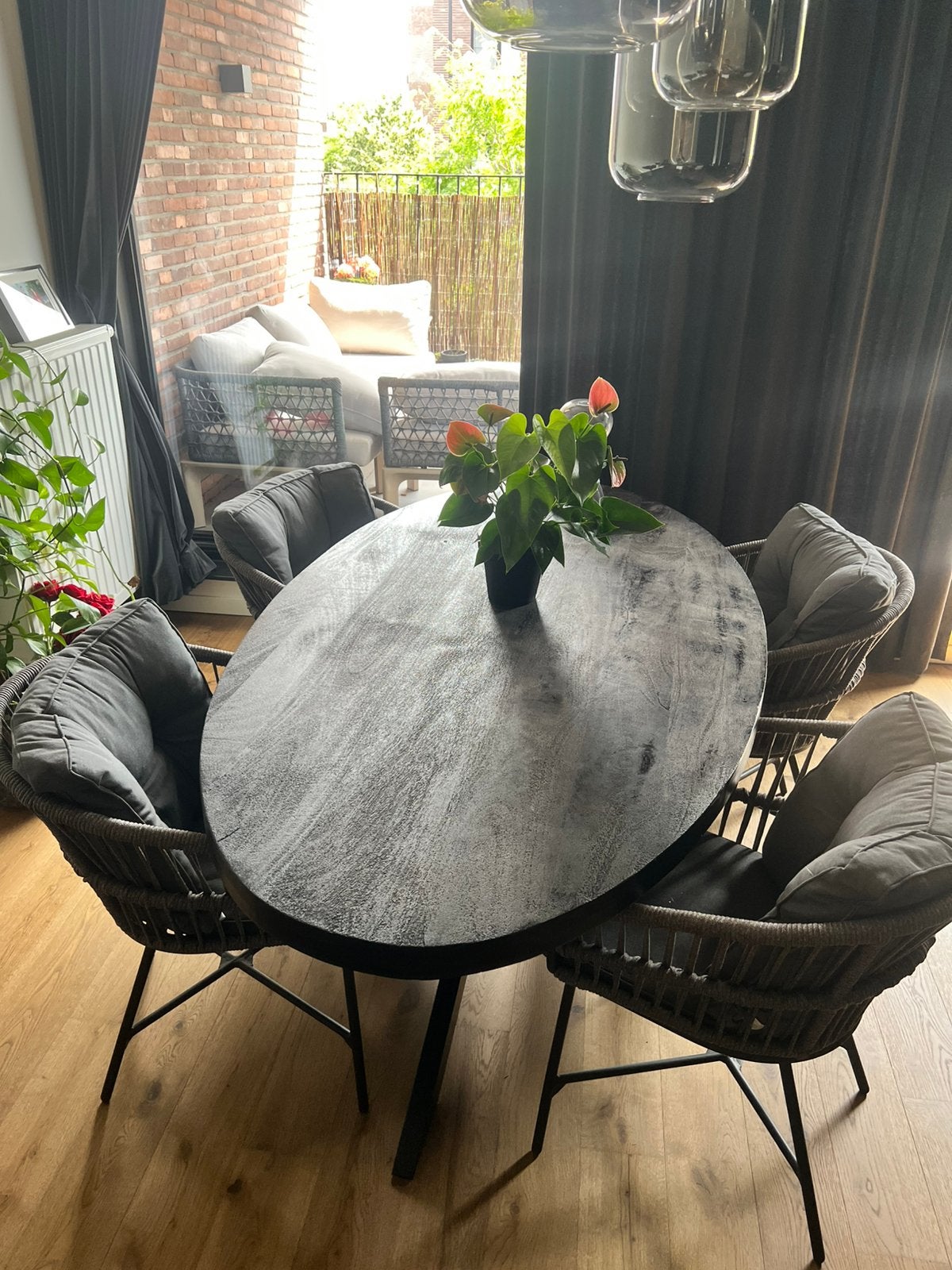 Eettafel ovaal - 190 x 100 x 77(h) + stoelen en kussens, Huis en Inrichting, Ophalen, Gebruikt, 50 tot 100 cm, Vijf personen of meer