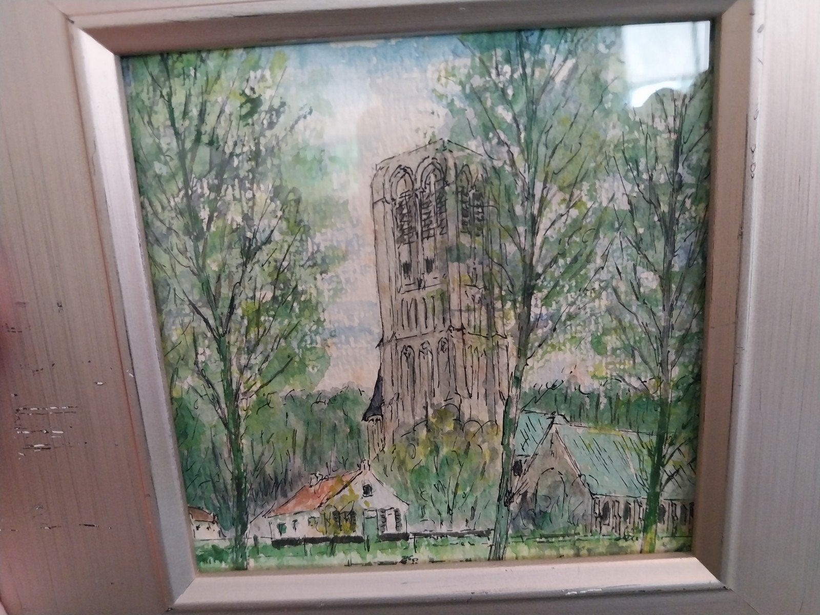 AQUAREL  BRUGGE  12.5 OP 12.5CM GEMETEN ZONDER KADER, Antiek en Kunst, Ophalen of Verzenden