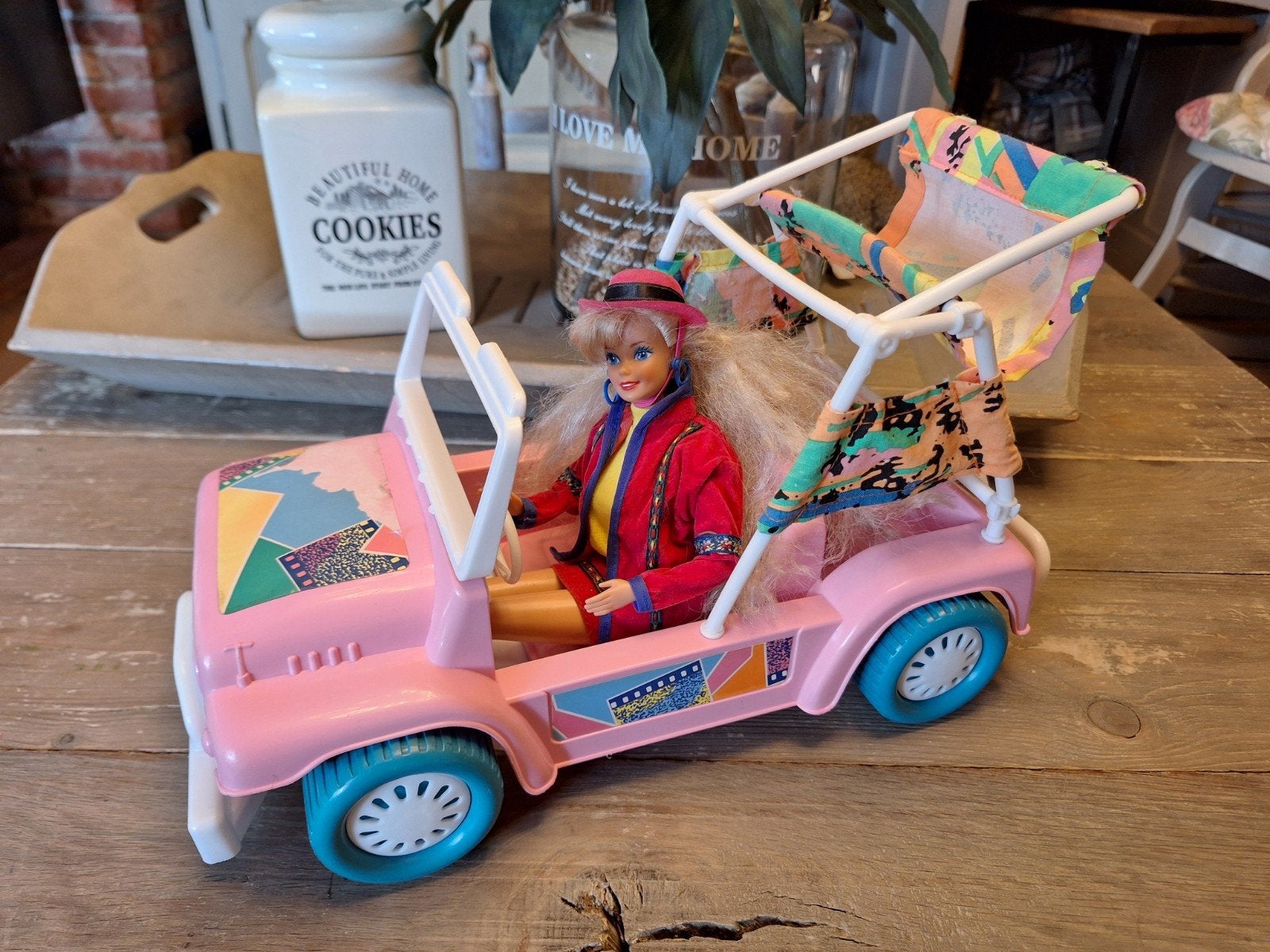 Vintage Barbie Buggy Jeep 1990 en barbie pop, Ophalen of Verzenden, Gebruikt