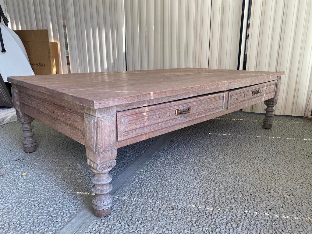 Prachtige Grote Landelijke Salontafel Houtsnijwerk – 146 cm, Ophalen
