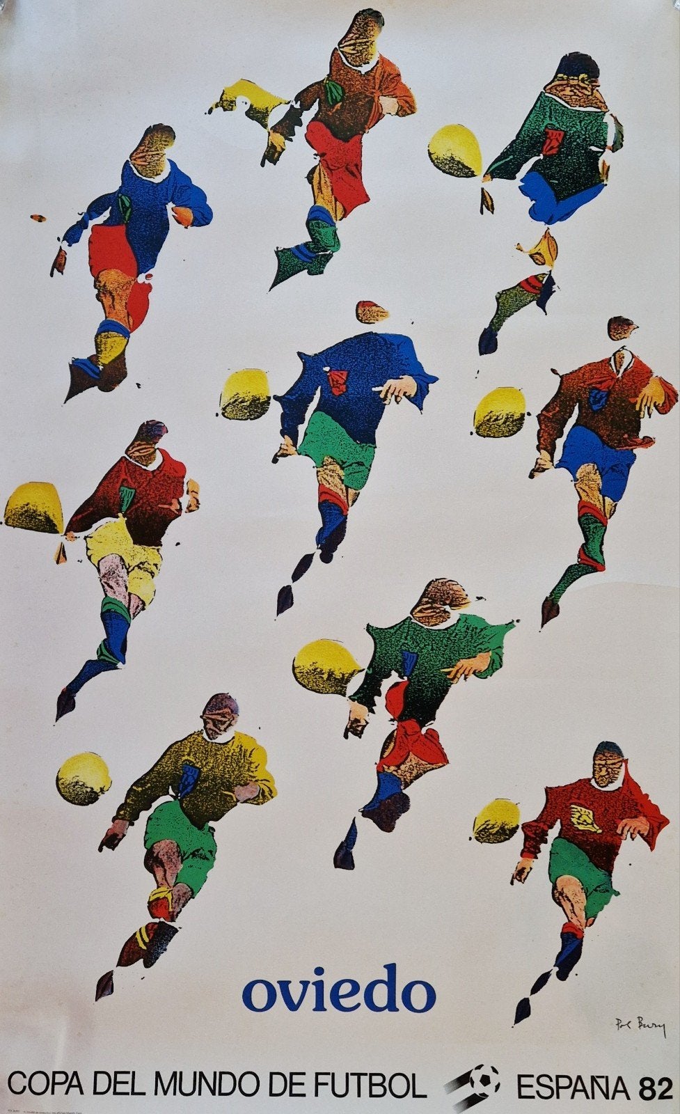 Affiche WK 1982 Bury - Oviedo, Deurposter of groter, Ophalen of Verzenden, Sport, Rechthoekig Staand