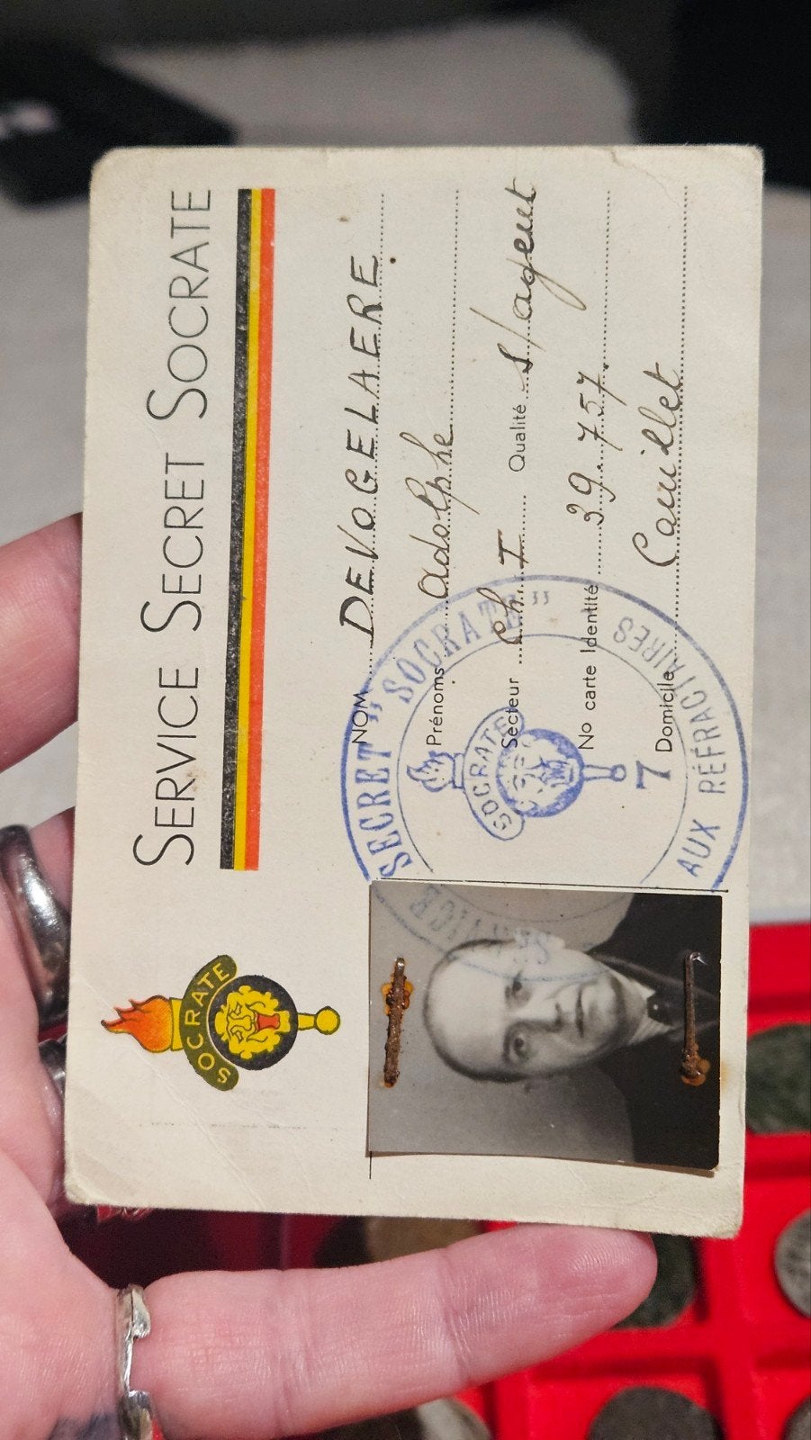 Rare Carte d'Identité Résistance Belge WW2 - Service Secret, Collections, Enlèvement ou Envoi