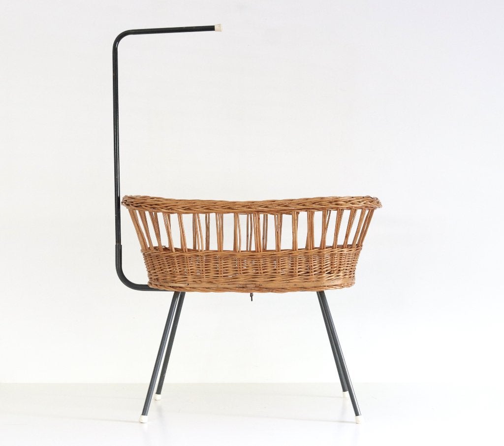 Vintage Rattan Doll Cradle by Rohé Noordwolde, Ophalen