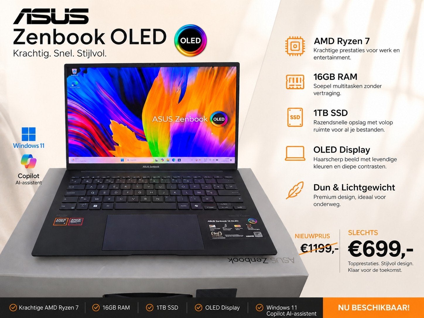 Asus Zenbook 14 OLED, Computers en Software, Windows Laptops, SSD, Ophalen of Verzenden