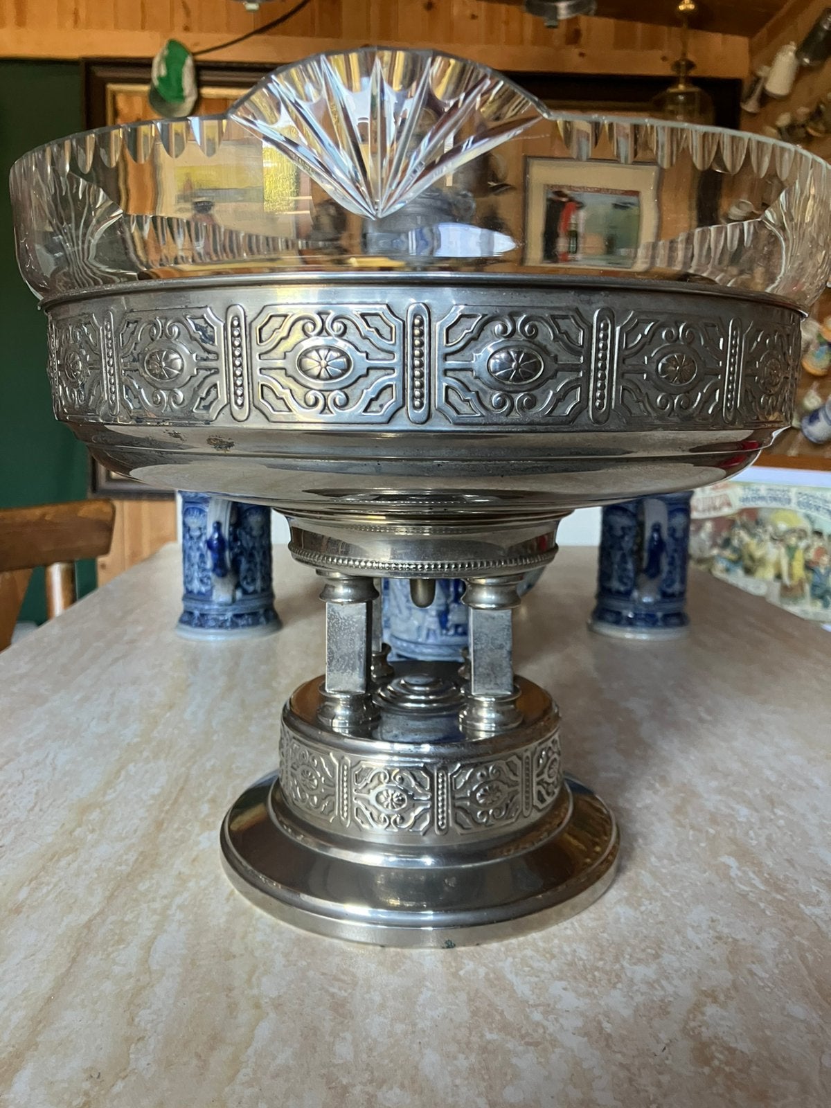 ART NOUVEUAU kom met kristal glas., Ophalen
