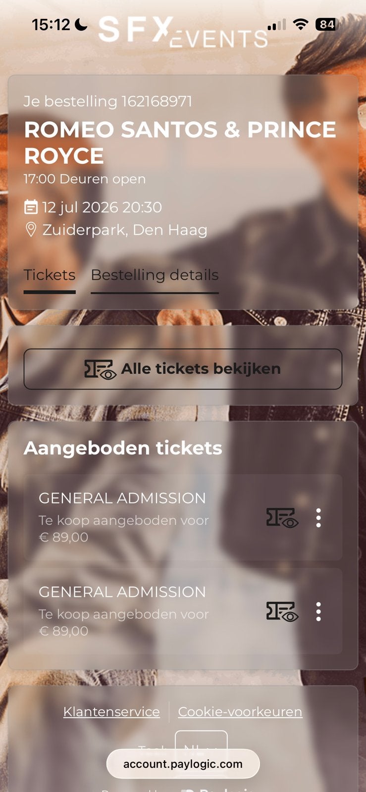 2X TICKETS CONCERT AMSTERDAM VANAVOND Romeo elvis & Royce, Tickets en Kaartjes, Twee personen