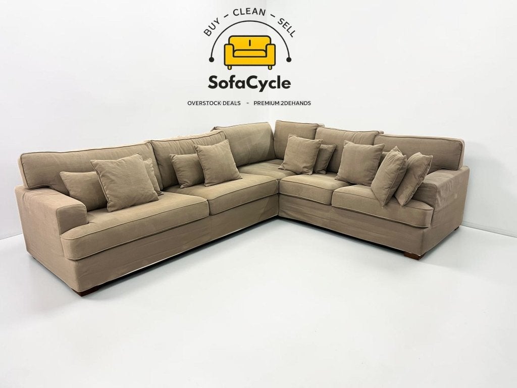 Fauteuil d'angle en tissu taupe, angle R