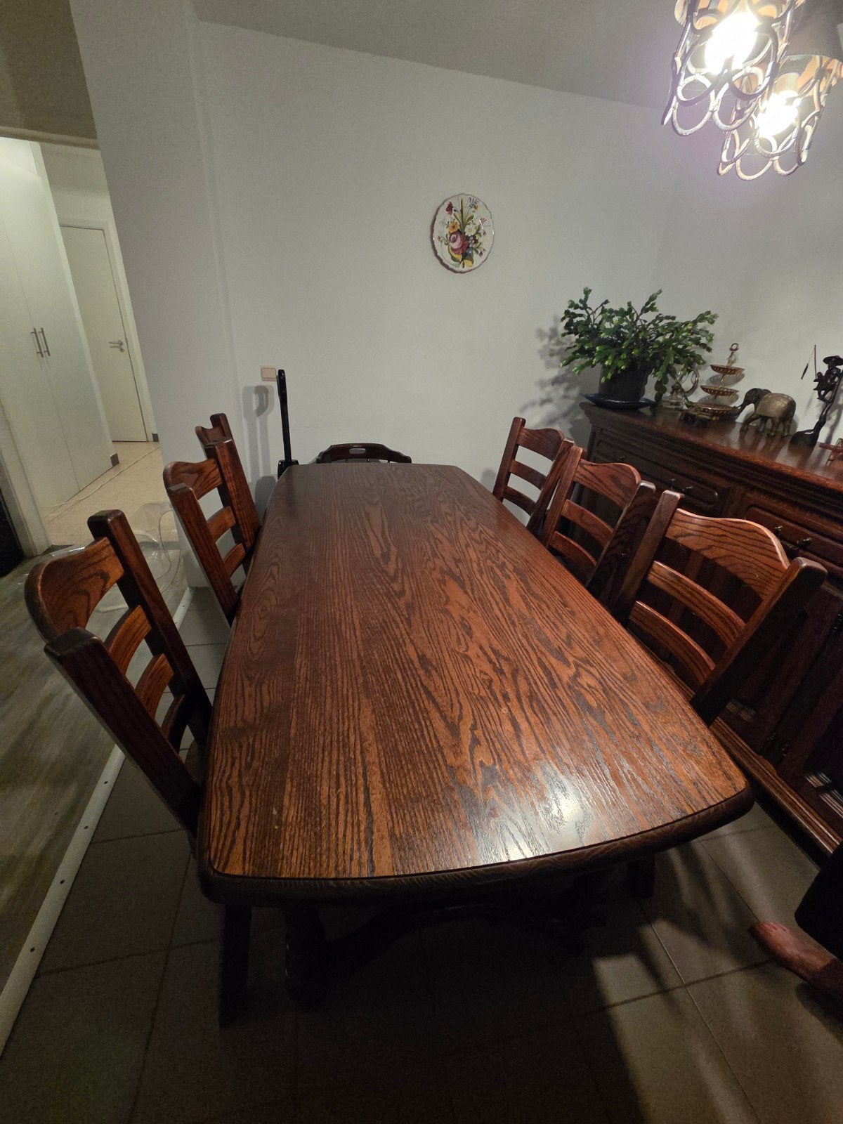 Antieke Eikentafel met 6 stoelen, Huis en Inrichting, Complete eetkamers, Ophalen