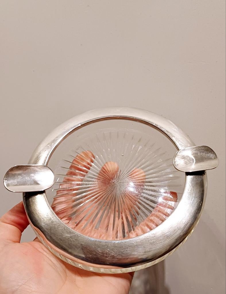 Grand cendrier ancien avec bord argenté robuste., Antiquités & Art, Antiquités | Argent & Or, Enlèvement ou Envoi, Argent