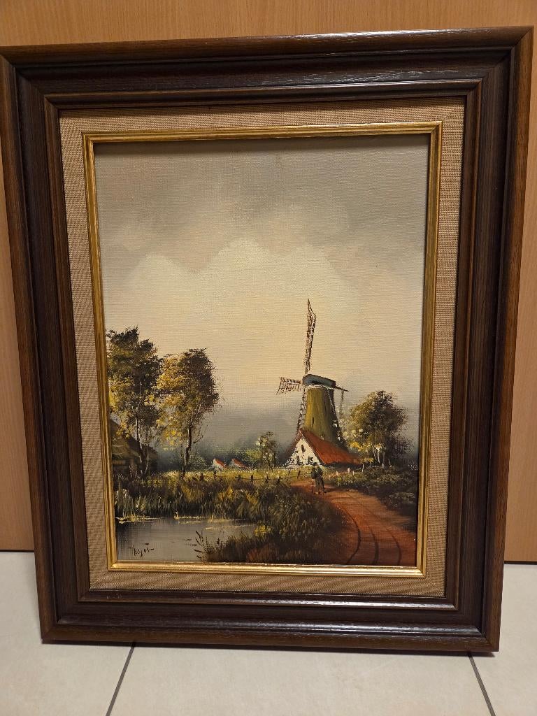 schilderij met molen, Antiek en Kunst, Kunst | Schilderijen | Klassiek, Ophalen