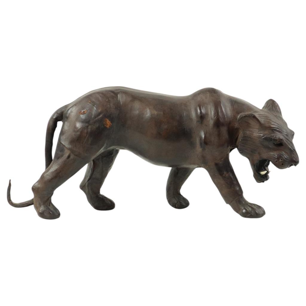 Mid Century Lederen Panter Beeld Papier Mache Verzamelitem, Verzamelen, Beelden en Beeldjes, Gebruikt, Dier, Ophalen of Verzenden