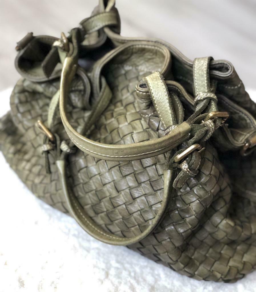 Sac à main femme cuir vieilli vintage kaki, Nieuw, Groen, Overige merken, Leer