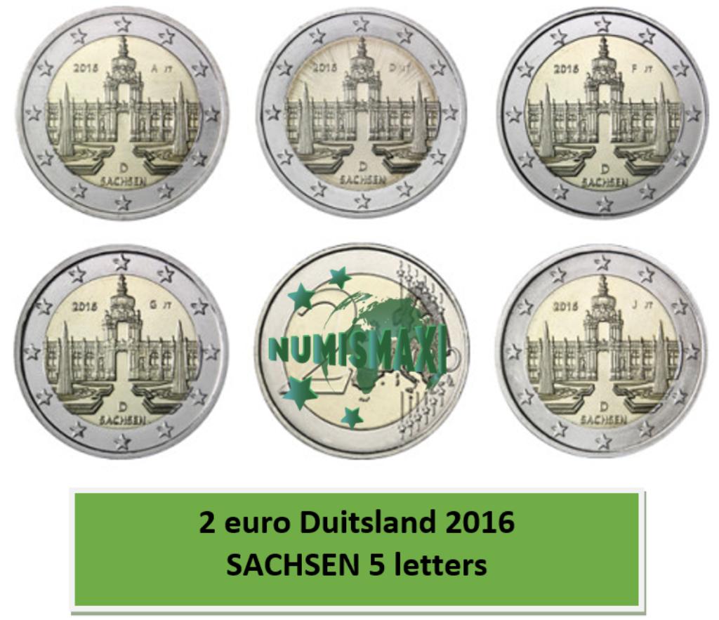 2 euros Allemagne 2016 Sachsen 5 lettres, Enlèvement ou Envoi, Allemagne, 2 euros