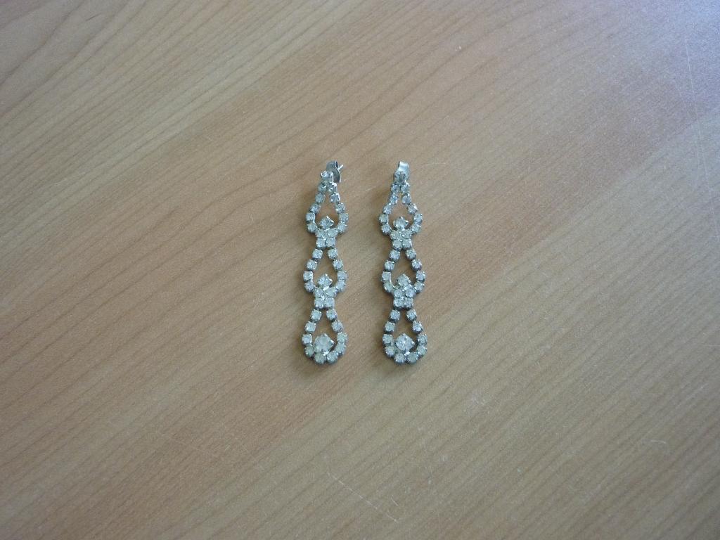 Vintage zilverkleurige vierkante strass druppel oorbellen, Ophalen of Verzenden