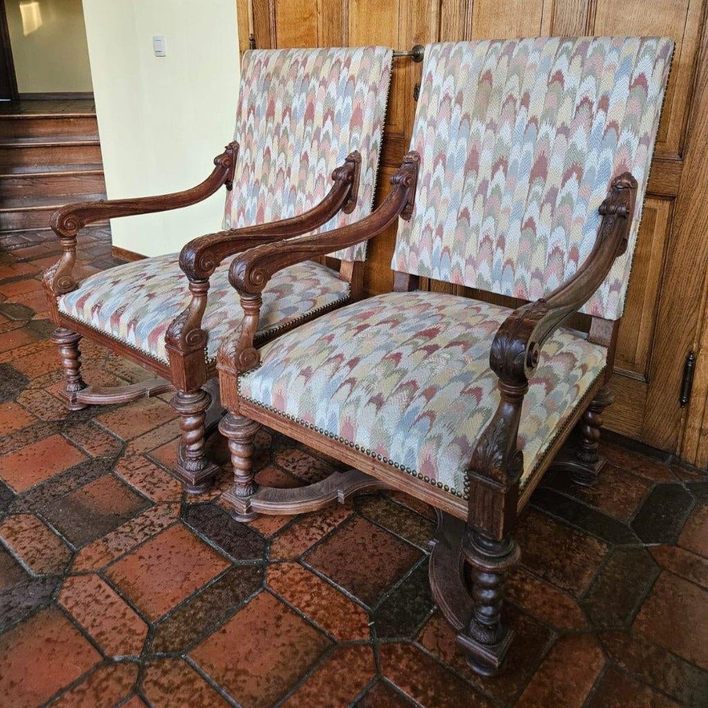 Paire de fauteuils en chêne, 75 à 100 cm, Enlèvement, Utilisé, 50 à 75 cm