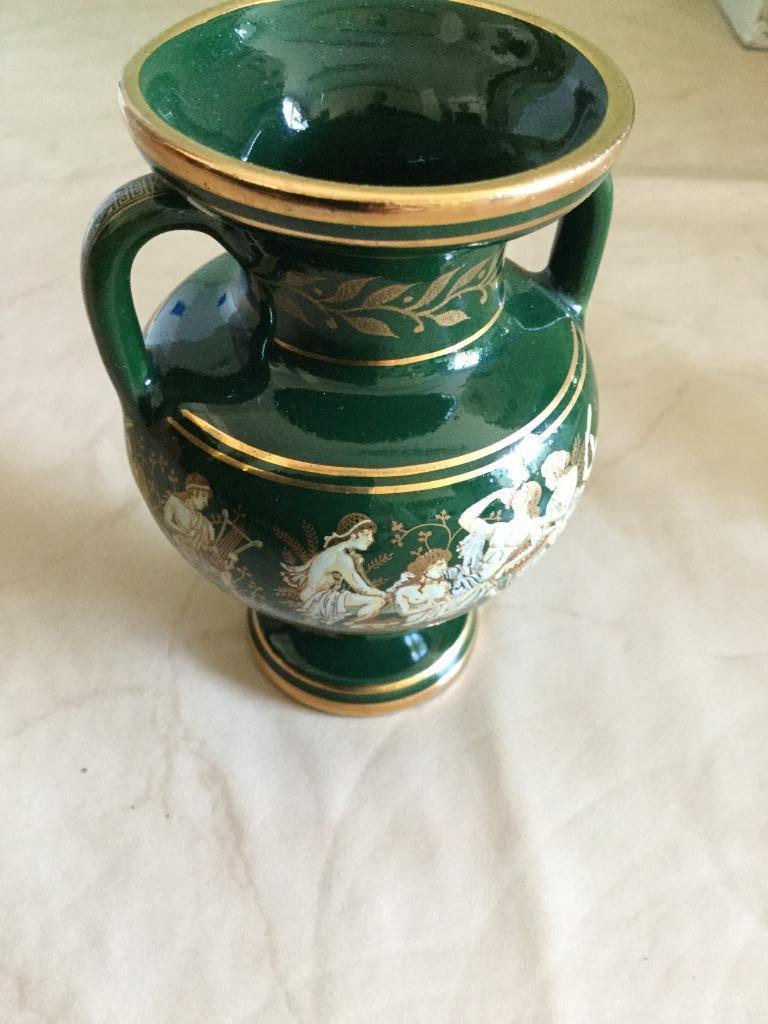 Rhodos vaasje 24 k bladgoud beschilderd hoogte 12 cm, Ophalen of Verzenden