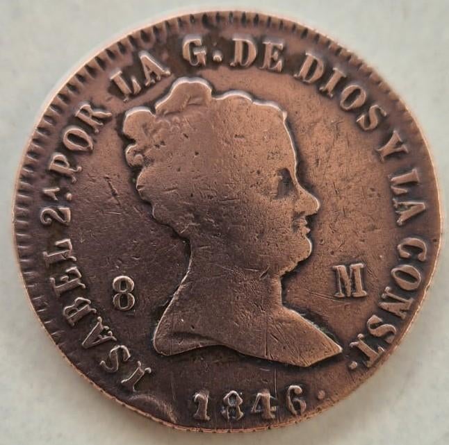 muntstuk 8 maravedis Isabela 2 - 1846, Timbres & Monnaies, Monnaies | Europe | Monnaies euro, Envoi, Espagne, Autres valeurs, Monnaie en vrac