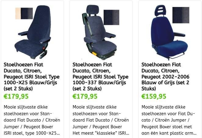 Stoelhoezen Camper Fiat Aguti, ISRI, Sportcraft, VW Ford, Ophalen of Verzenden, Nieuw