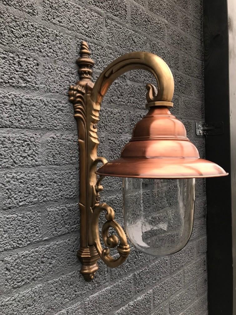 Nostalgische wandlamp, tuinlamp, geheel messing, Antiek en Kunst, Ophalen of Verzenden