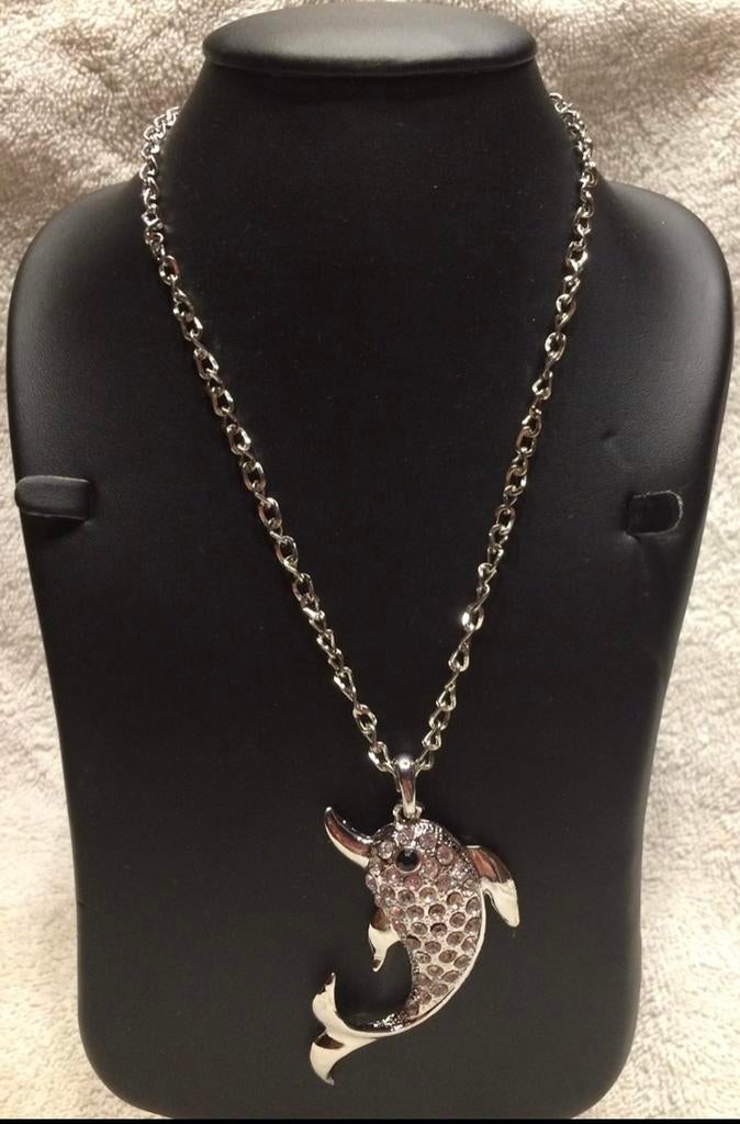 Lange ketting,hanger dolfijn met steentjes., Ophalen of Verzenden