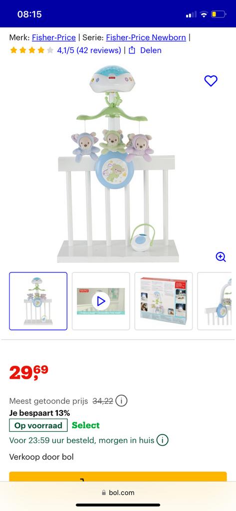 Fisher price mobiel vlinderdromen (0-5 mnd), Kinderen en Baby's, Ophalen of Verzenden, Zo goed als nieuw