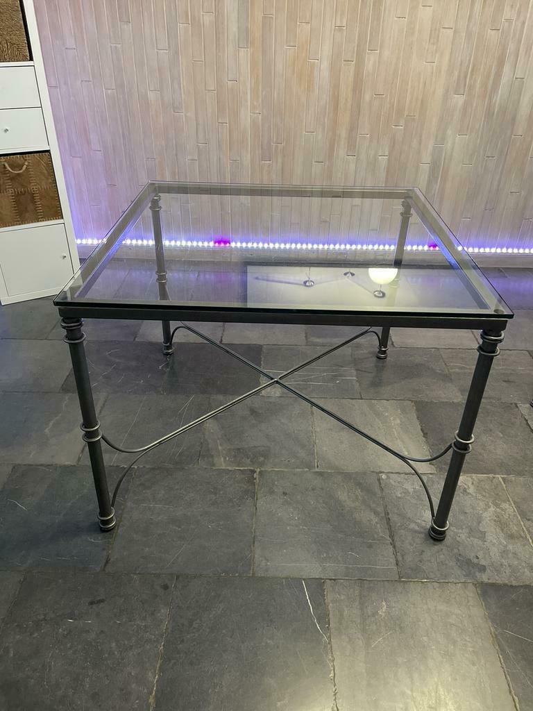 Vierkante smeedijzeren tafel 1mx1m antracietgrijs, Ophalen, Gebruikt, Metaal of Aluminium, Vierkant