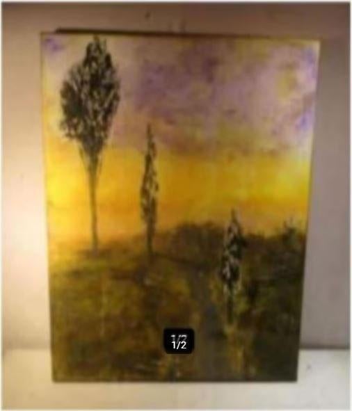 Oud Geschilderd Werk 'Bomen in de mist' - 80x60, Antiek en Kunst, Ophalen of Verzenden