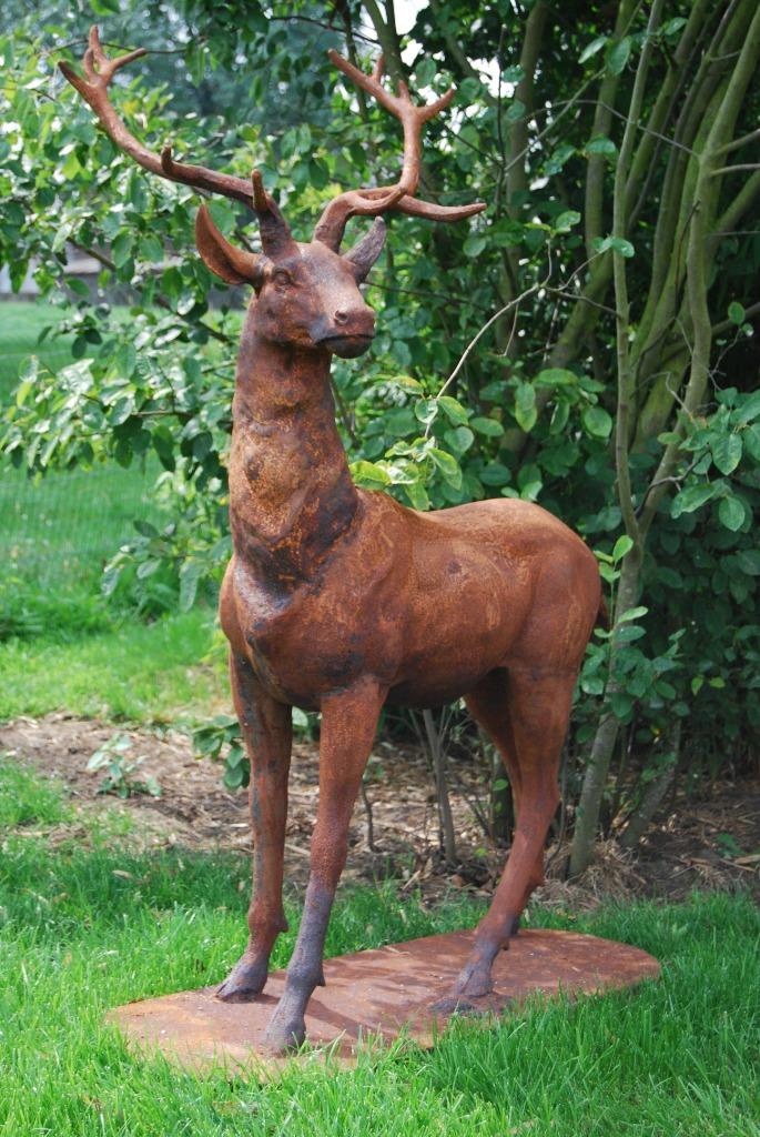 Grand cerf en fonte patinée, Jardin & Terrasse, Statues de jardin, Enlèvement, Neuf, Autres matériaux, Animal