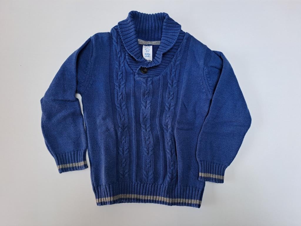 Mt 92 Blauwe gebreide trui met kraag, Kinderen en Baby's, Kinderkleding | Maat 92, Gebruikt, Trui of Vest, Babyclub, Ophalen of Verzenden
