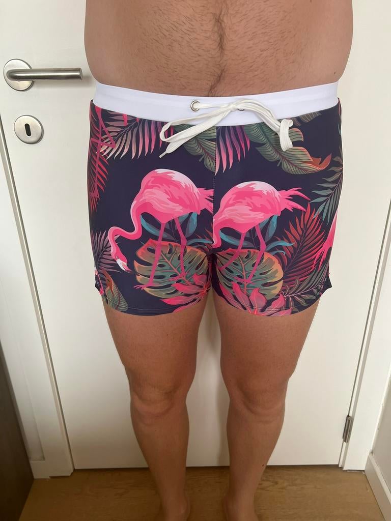 Maillot de bain à imprimé flamant rose taille M, Enlèvement ou Envoi, Taille 48/50 (M), Bleu, Short de bain