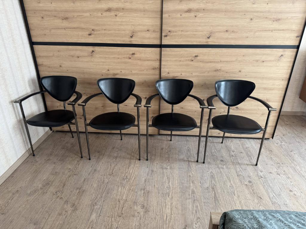4x Chaises Arrben Marylin - Cuir Noir Metal, Maison & Meubles, Chaises, Utilisé, Quatre, Bois, Cuir, Métal, Noir, Enlèvement
