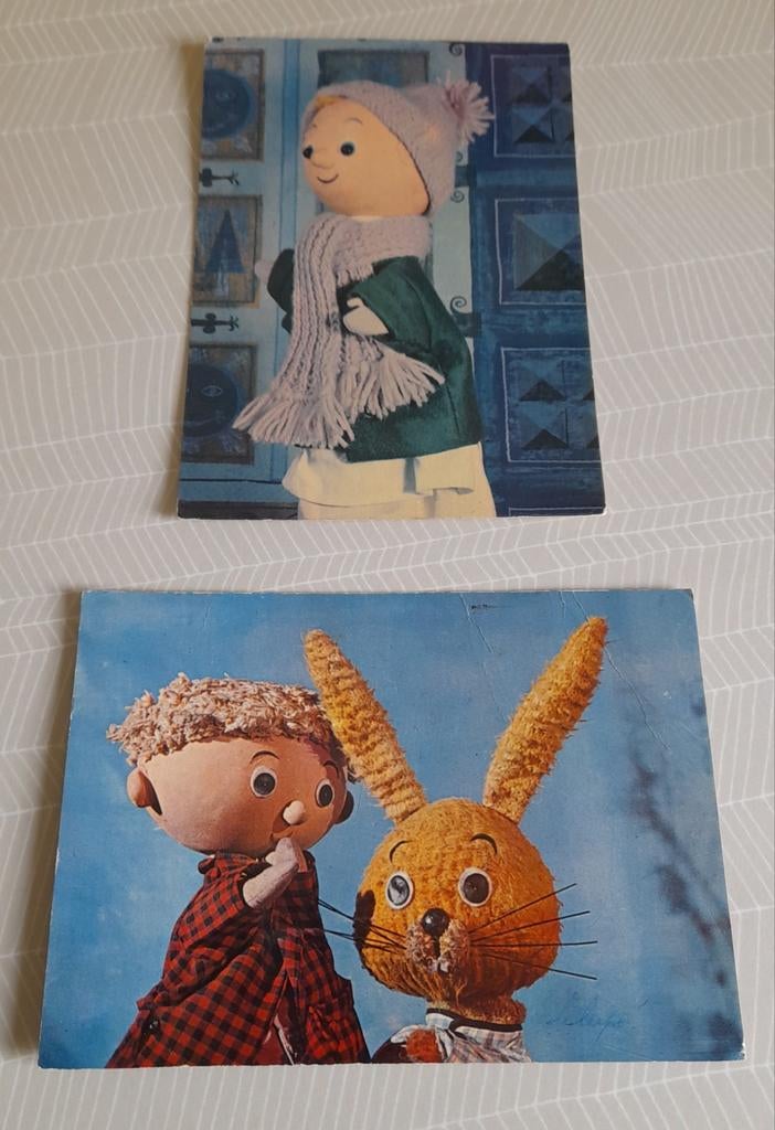 Lot de 2 cartes Vintage "Bébé Antoine"&"Bonhommet & Tilapin", Enlèvement, Utilisé, TV, Photo ou Carte