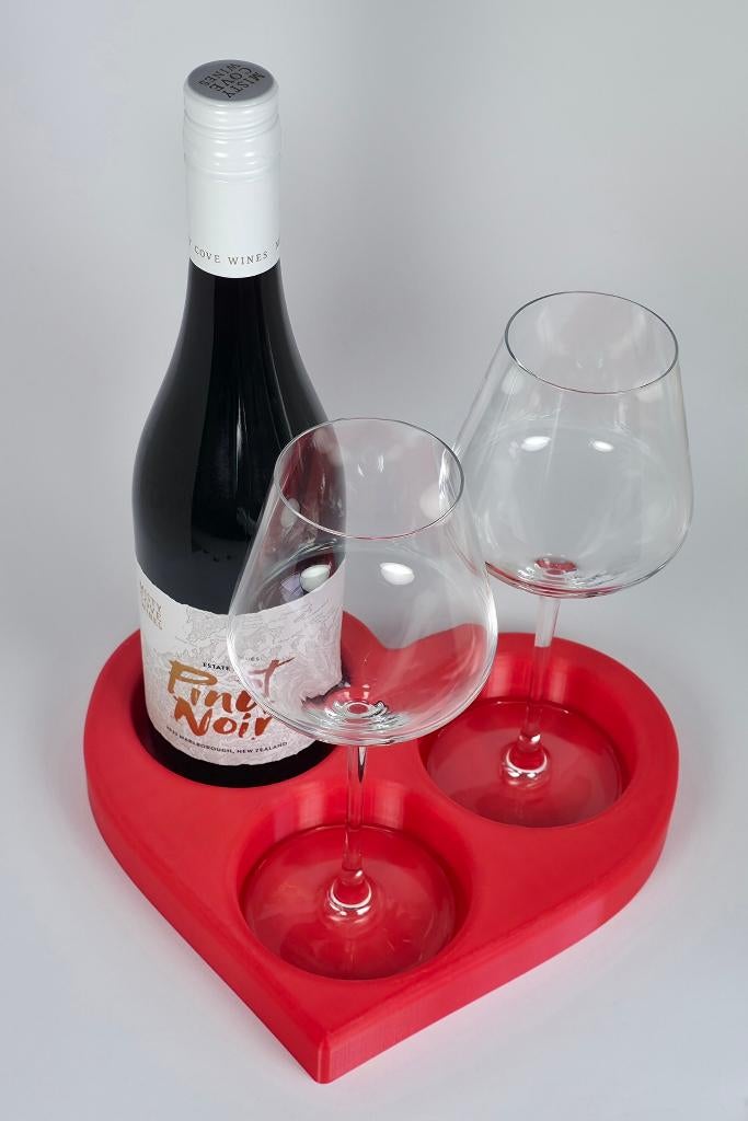 Support vin & champagne Saint-Valentin, bouteille + 2 verres, Neuf, Moins de 50 cm, Enlèvement ou Envoi, Moins de 5 bouteilles