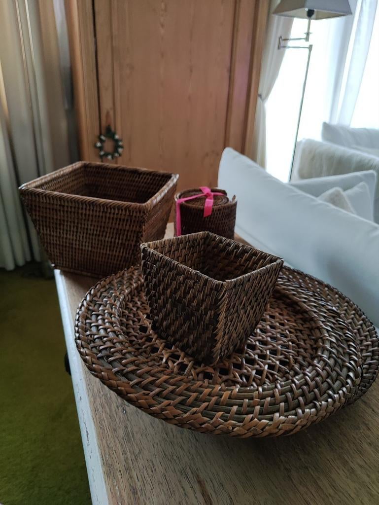 FLAMANT cache-pot van geolied rotan, Ophalen of Verzenden, Zo goed als nieuw, Glas