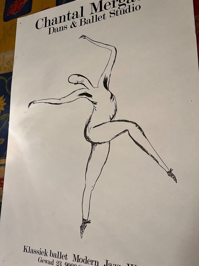 Vintage poster, Chantal Mergaert - Dans & Ballet Studio, Rechthoekig Staand, Deurposter of groter, Ophalen of Verzenden, Zo goed als nieuw