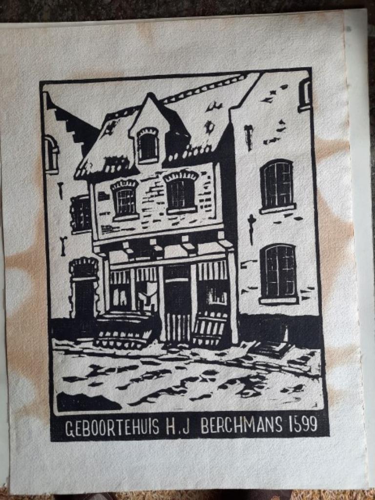 litho Macken Diest geboortehuis Jan berghmans, Ophalen of Verzenden