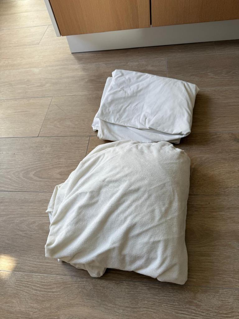 Hoeslaken & matrasbeschermer 180x200cm, Huis en Inrichting, Slaapkamer | Beddengoed, Ophalen, Gebruikt, Tweepersoons, Wit