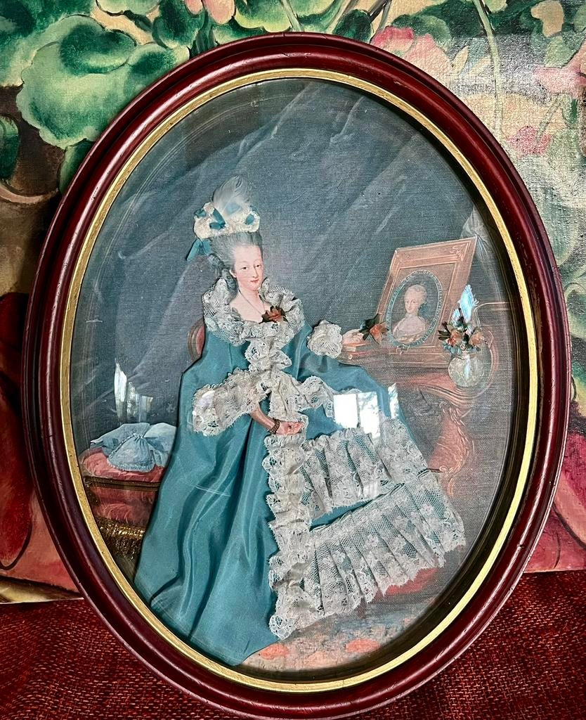 Ovale vintage wanddecoratie onder stolp – “Marie Antoinette”, Antiek en Kunst, Ophalen of Verzenden