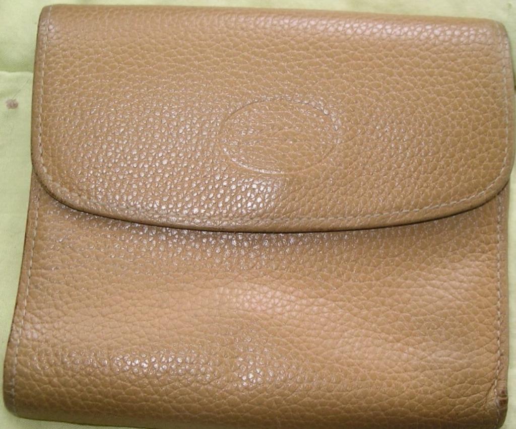 VINTAGE: PORTEFEUILLE / PORTEMONNEE LONGCHAMP BEIGE LEER, Overige merken, Gebruikt, Beige, Ophalen of Verzenden