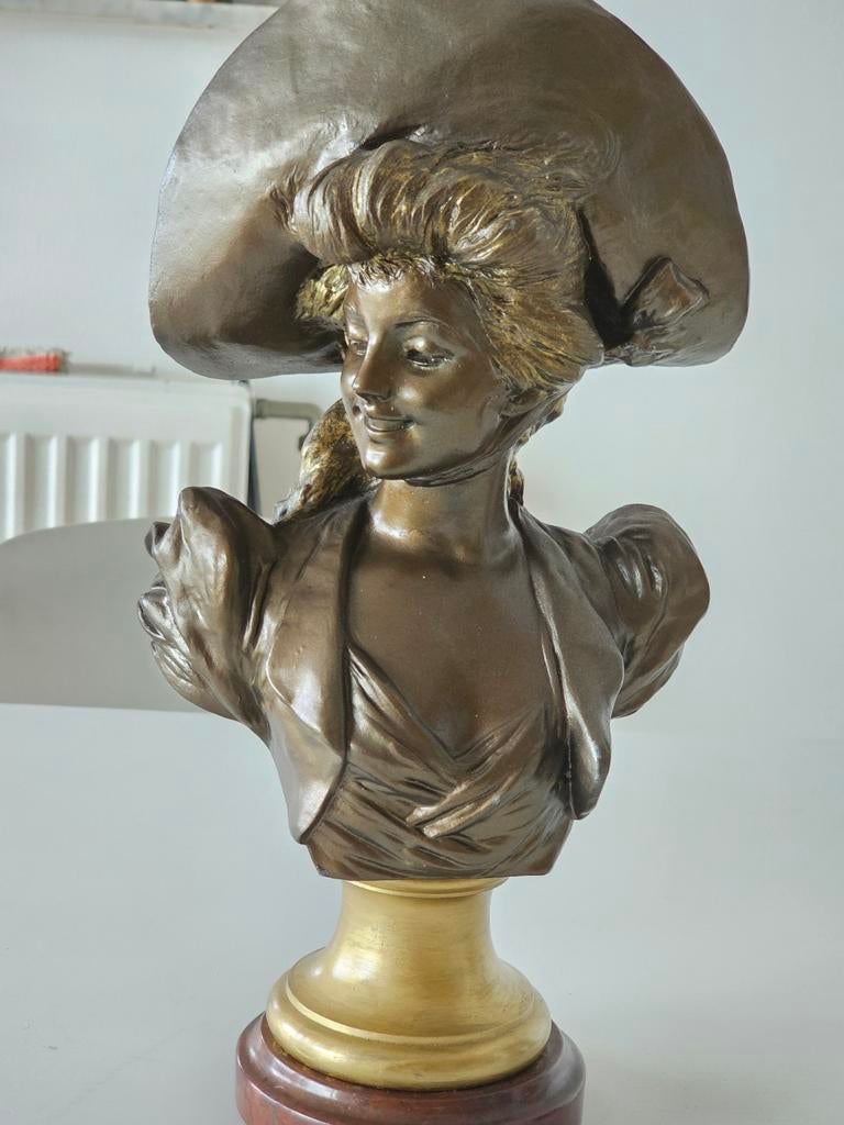 Van Der Straeten Bronzen buste van Jonge Vrouw, Antiek en Kunst, Ophalen of Verzenden