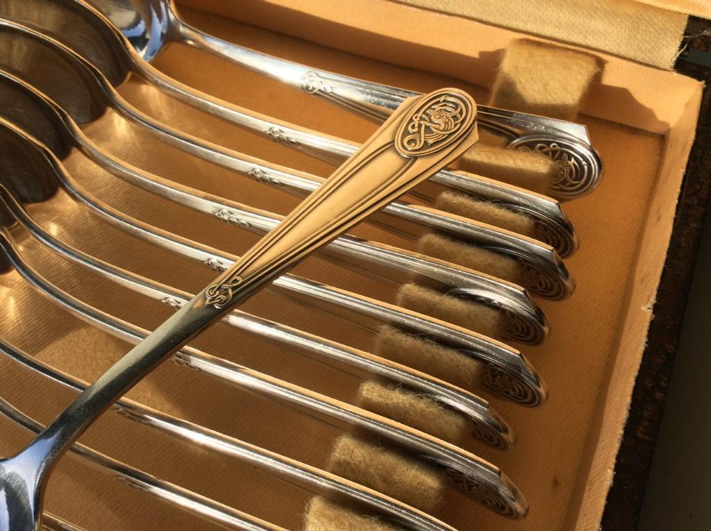 Jugendstil 12 dessertlepels M & CO - WMF model 43, Antiek en Kunst, Ophalen of Verzenden